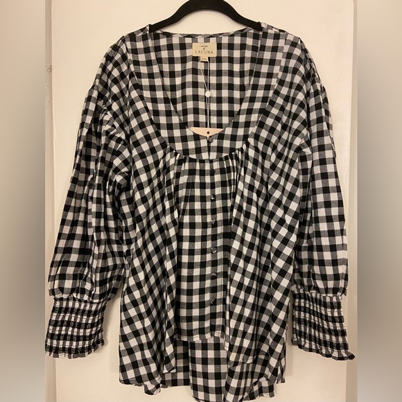 NWT House of Lacuna Lou Lou Blouse Black & White Gingham Size XS/S - Picture 2 of 9
